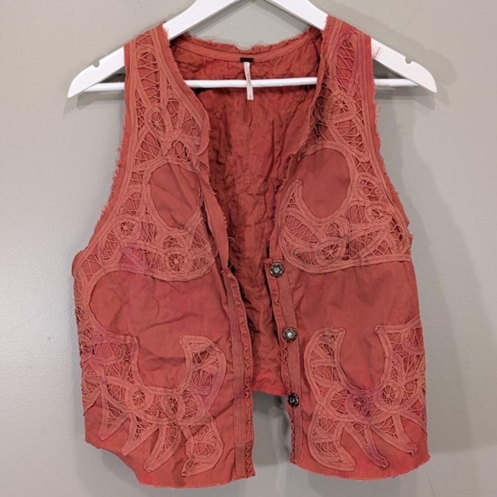 Free People Vest Crochet Lace Rustic Cottage Festival Bohemian Boho - Size M